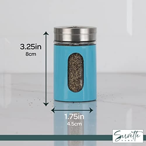 Aqua Salt Pepper Shakers Retro Spice Jars Glass - Set of 2