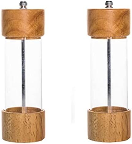 Professional Grade Wooden Salt Pepper Mill Set with Visible Window