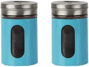 Aqua Salt Pepper Shakers Retro Spice Jars Glass - Set of 2