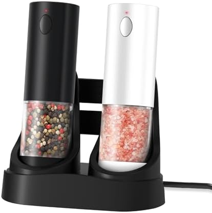 Haomacro Electric Salt Pepper Grinder Set with LED Light 5 Coarseness Levels Rechargeable