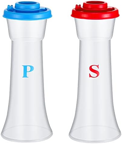 Set of 2 Hourglass Salt and Pepper Shakers with Lids Blue Red