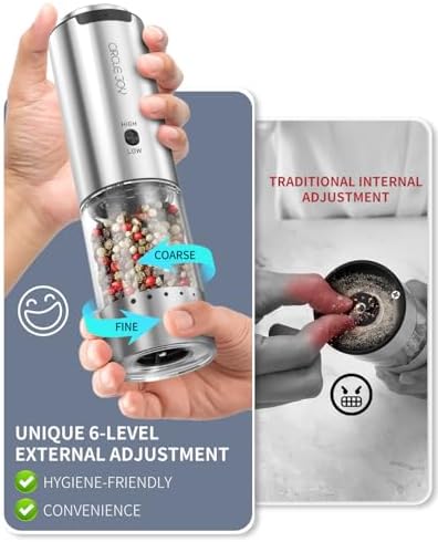 Stylish Stainless Steel Electric Pepper Grinder with Variable Speed White Light