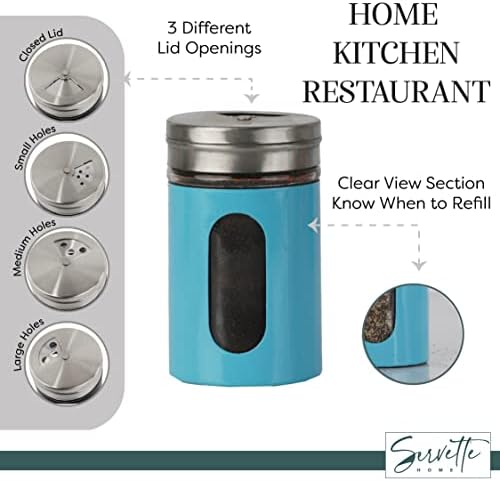 Aqua Salt Pepper Shakers Retro Spice Jars Glass - Set of 2