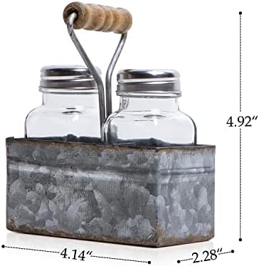 Rustic Salt Pepper Shakers Set with Holder