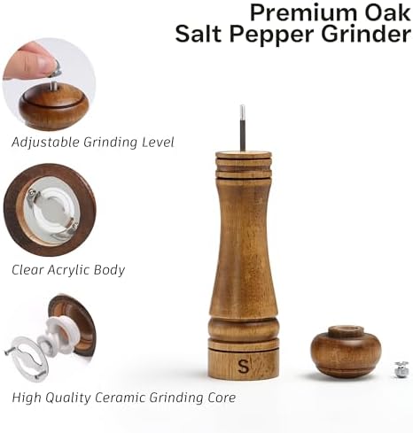 Premium Oak Wood Salt and Pepper Grinders Set