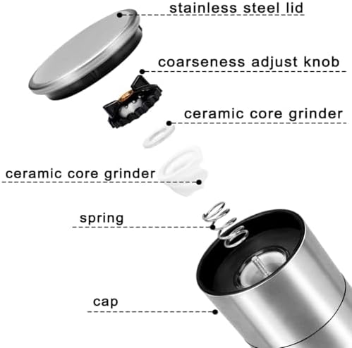 Gulex Salt Grinder Pepper Mill Set Single Grinder for Home Use