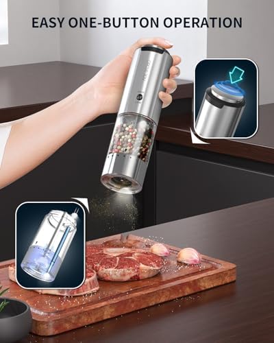 Stylish Stainless Steel Electric Pepper Grinder with Variable Speed White Light