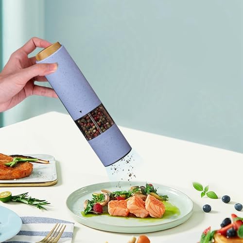 WANGJIAOID Electric Pepper Mill with LED Light Battery Powered Adjustable Coarseness
