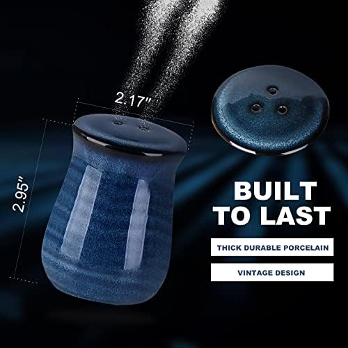 Hasense Ceramic Salt and Pepper Shakers Set of 2 Navy Farmhouse Style