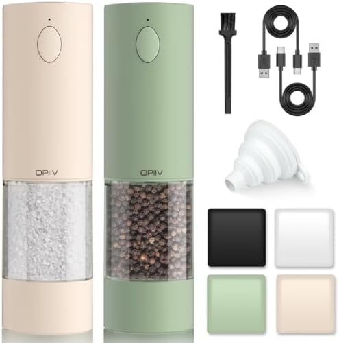 2-Piece Electric Salt Pepper Grinder Set USB Rechargeable LED Litadjustable
