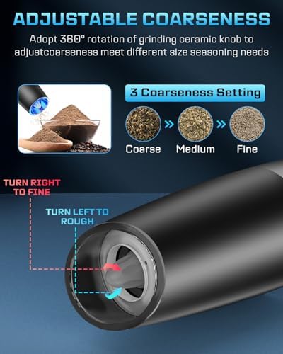 Reusable Electric Pepper Salt Grinder Set w LED Light