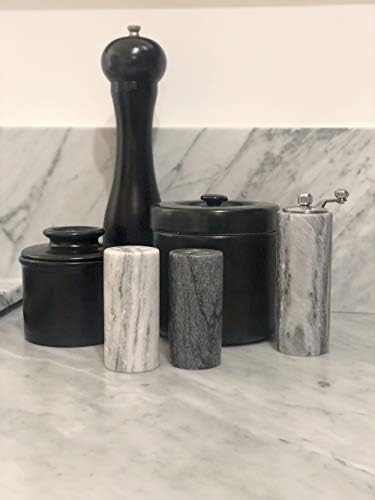 Fox Run White and Black Marble Salt Pepper Shakers Set of 2