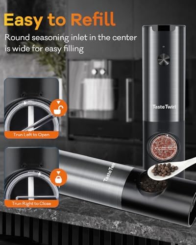 One-Handed Adjustable Coarseness Electric Salt Pepper Grinder Set