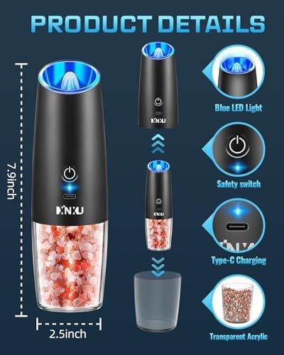 Reusable Electric Pepper Salt Grinder Set w LED Light