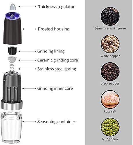 Powerful Automatic Electric Pepper and Salt Grinder Set 1 Black