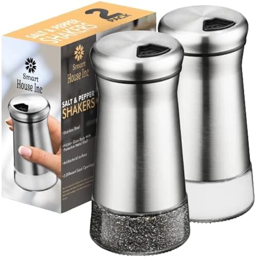 SP HOME GOODS Salt Pepper Shaker Set - Stainless Steel Glass