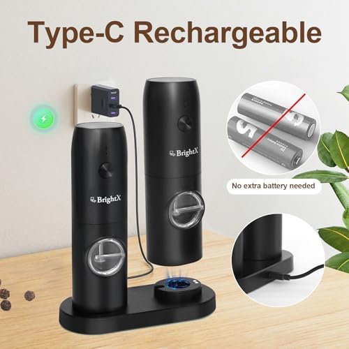 Premium Electric Salt and Pepper Grinder Set USB Rechargeable Automatic Spice Mills
