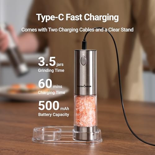 ThermoMaven Electric Salt Pepper Grinder Set 2 Packs Silver