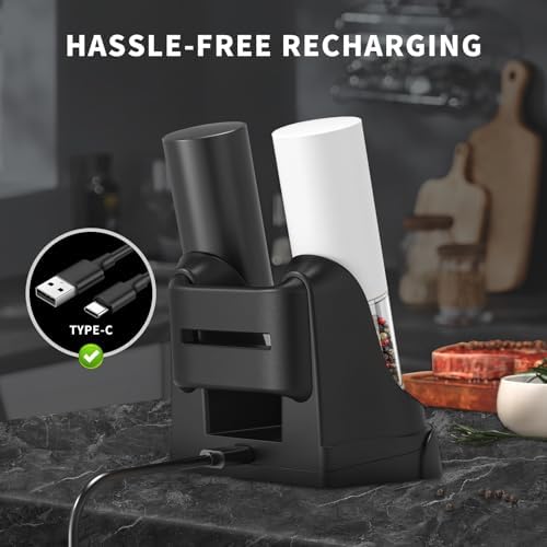 Haomacro Electric Salt Pepper Grinder Set with LED Light 5 Coarseness Levels Rechargeable