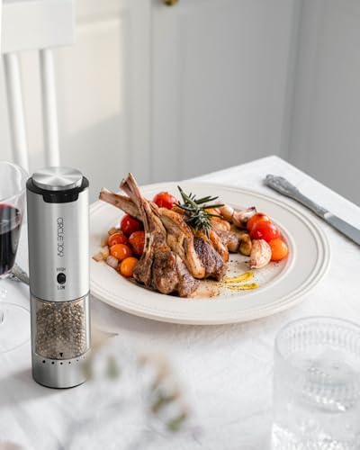 Stylish Stainless Steel Electric Pepper Grinder with Variable Speed White Light