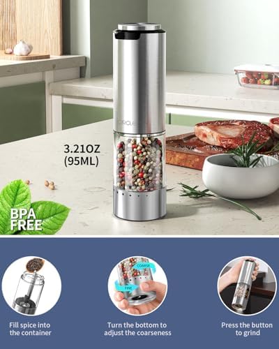 CIRCLE JOY electric pepper grinder stainless steel reusable LED light multi-spice 95ml