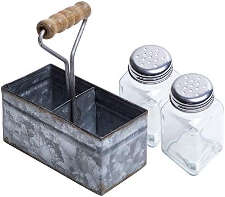 Rustic Salt Pepper Shakers Set with Holder