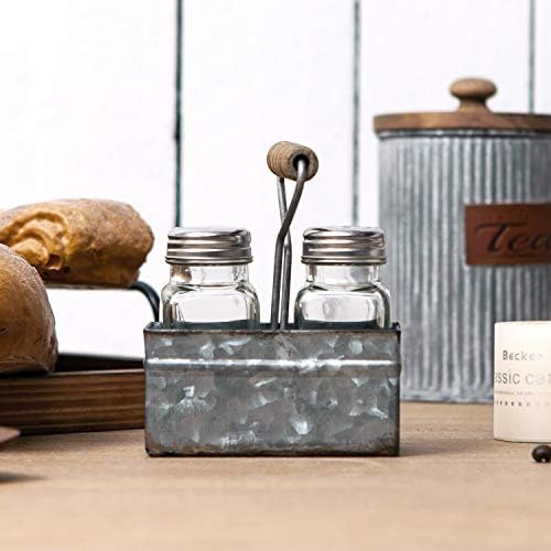 Rustic Salt Pepper Shakers Set with Holder