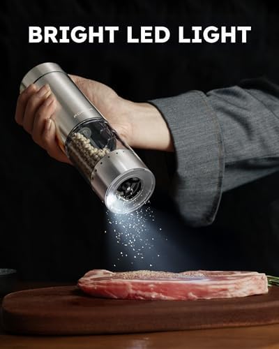 Washable Electric Salt Pepper Grinder Set with LED Stainless Steel Automatic grind