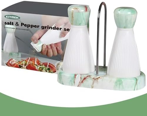 Adjustable Salt Pepper Mill Set Refillable with Wooden Tray