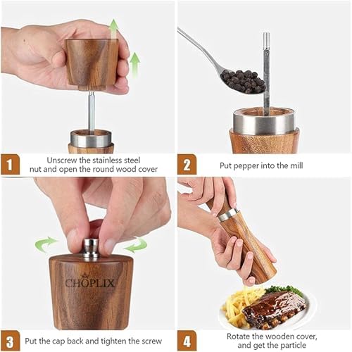 CHOPLIX Acacia Wood Salt Pepper Mill Set - Premium Design