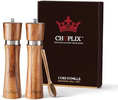 CHOPLIX Acacia Wood Salt Pepper Mill Set - Premium Design