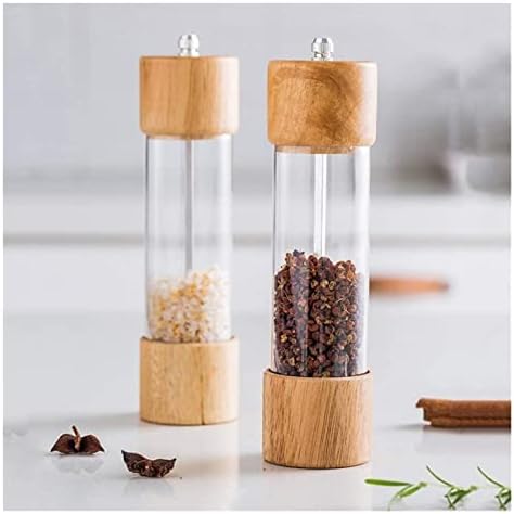 Professional Grade Wooden Salt Pepper Mill Set with Visible Window
