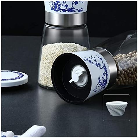 Refillable Salt Pepper Mill Set in Blue White Design for Kitchen Living