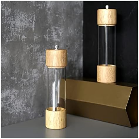 Professional Grade Wooden Salt Pepper Mill Set with Visible Window