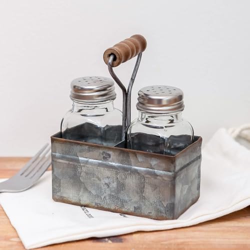 Rustic Salt Pepper Shakers Set with Holder