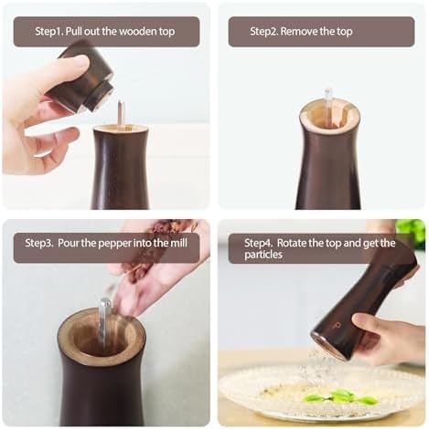 Dark Brown Wooden Salt Pepper Grinder Set - Adjustable Coarseness Ceramic 2-Pack
