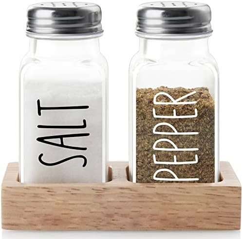 Dopeca Glass Salt and Pepper Set with Wooden Holder