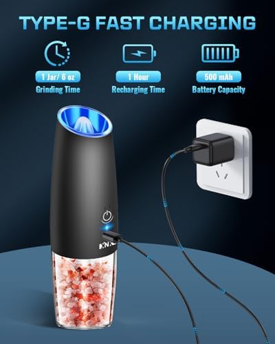 Reusable Electric Pepper Salt Grinder Set w LED Light
