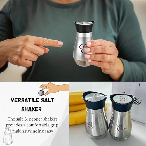 Chandler Salt and Pepper Set Stainless Steel Lid 4-ounce Glass Bottom