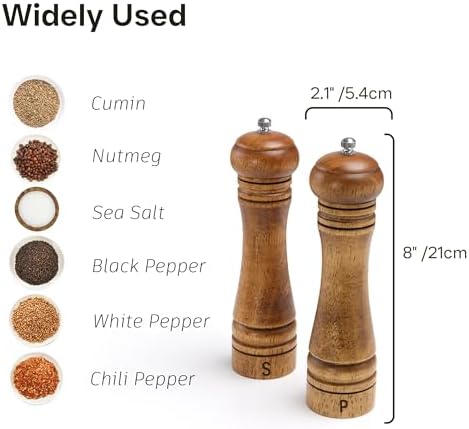 Premium Oak Wood Salt and Pepper Grinders Set