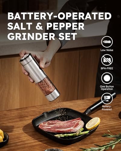 Washable Electric Salt Pepper Grinder Set with LED Stainless Steel Automatic grind