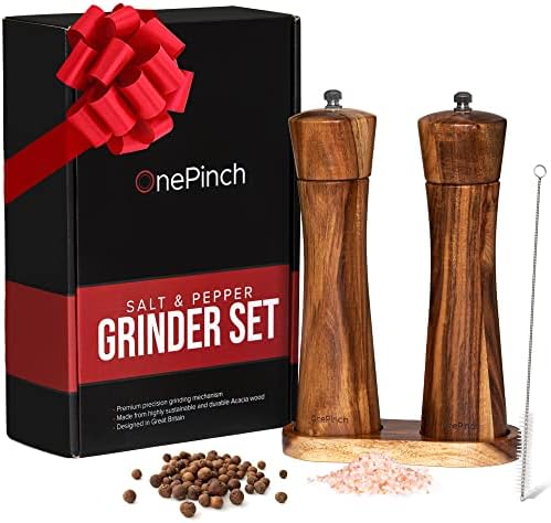 OnePinch Wooden Salt Pepper Grinder Set Acacia Wood