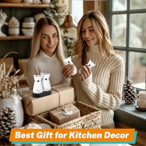 White Salt Pepper Shakers Set with Holder