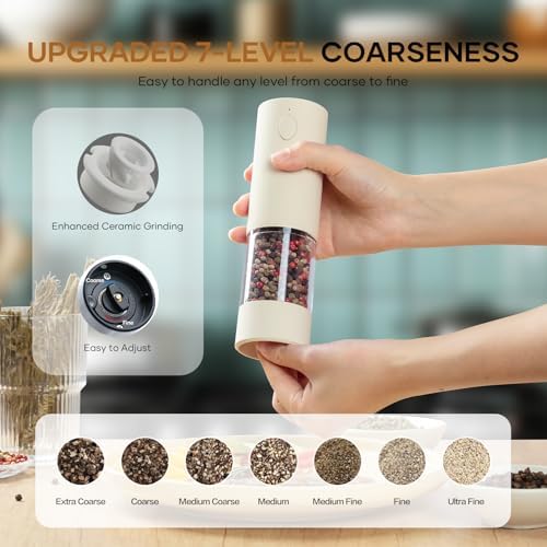 OPIIV2 Pack Electric Salt and Pepper Grinder Set with LED Light