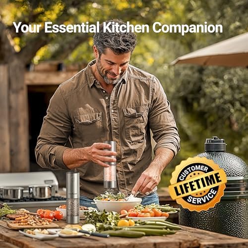 ThermoMaven Electric Salt Pepper Grinder Set 2 Packs Silver
