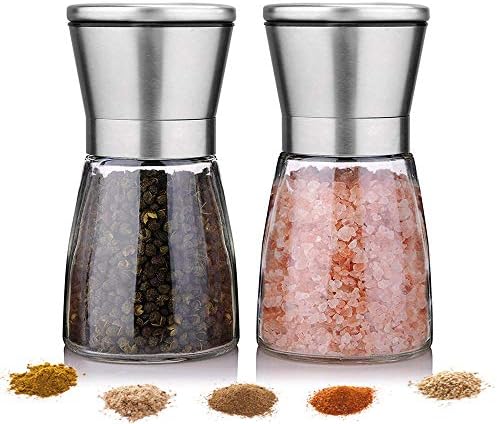 YugefomStainless Steel Salt and Pepper Mill Set Black Fits Kitchen