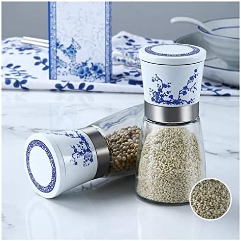 Refillable Salt Pepper Mill Set in Blue White Design for Kitchen Living