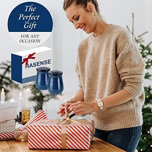 Hasense Ceramic Salt and Pepper Shakers Set of 2 Navy Farmhouse Style