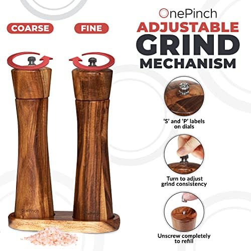 OnePinch Wooden Salt Pepper Grinder Set Acacia Wood