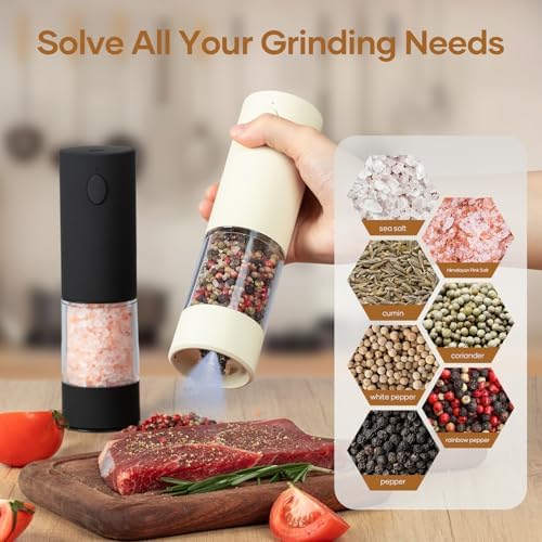 OPIIV2 Pack Electric Salt and Pepper Grinder Set with LED Light